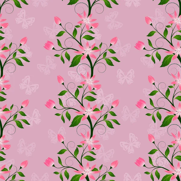 Floral sömlös i rosa färg, abstrakt mönster av dekorativa blommor, kan användas för tapet, yta eller bakgrund — Stock vektor
