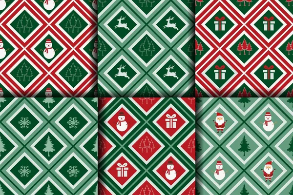 Colección Patrones Sin Costura Navidad Sobre Fondo Geométrico Para Decorativo — Vector de stock
