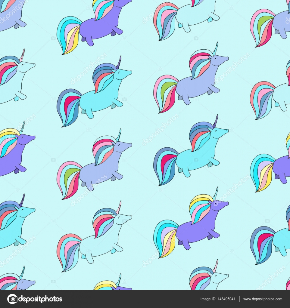 Blue Seamless Pattern With Unicorn Fantasy Wallpaper Cute Magic