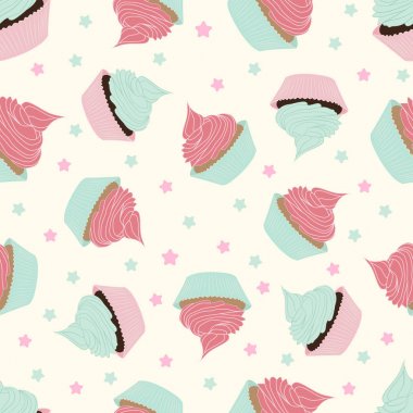 Sevimli vektör seamless modeli üzerinde açık sarı renkli kekler