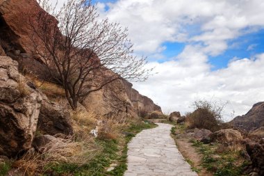 Yol invardzia mağara city-manastır Erusheti dağ, Georgia'da yürümek