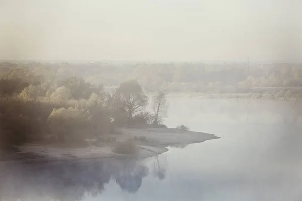 Misty forest and fog along the river Sozh, Gomel, Belarus