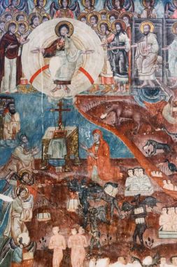 Ananuri, Gürcistan - 21 Nisan, 2017: iç kale ve kilise Zhinvali baraj gölünün kıyısında ayakta Ananuri. Gürcistan