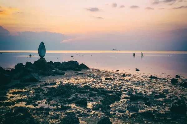 Wok Tum, Hin Kong, Plai Lem beach area of wetland with mangrove forest at Koh Pha ngan island beachfront sea shore area at low tide on sunset Gulf of Thailand