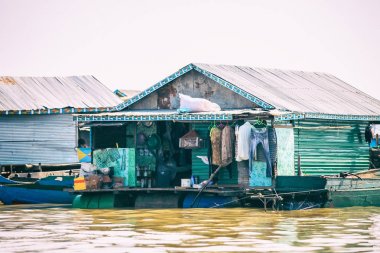 Evler Stilts Kampong Phluk kayan Köyü, Tonle Sap Gölü, Siem Reap Eyaleti, Kamboçya. Kırsal yaşam