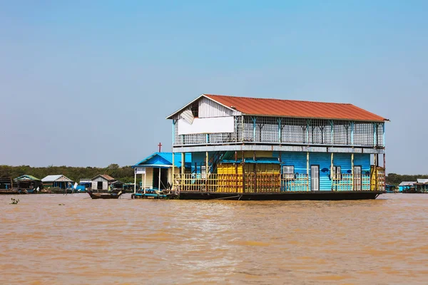 Casas Zancos Pueblo Flotante Kampong Phluk Lago Tonle Sap Provincia — Foto de Stock