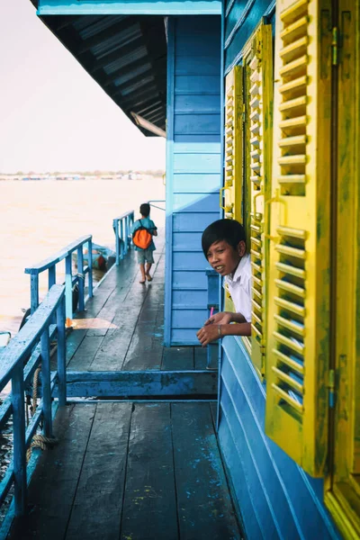 Siem Reap Camboya Enero 2015 Estudiantes Camboyanos Clase Escolar Aldea — Foto de Stock