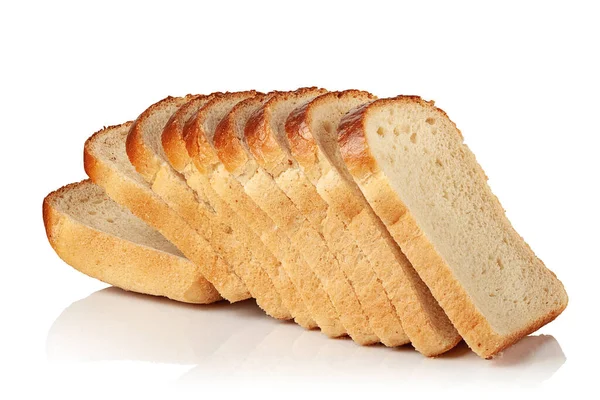 Chleb Pszenny Pokrojony Plasterki Białym Tle — Zdjęcie stockowe