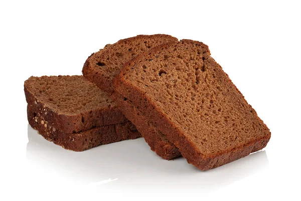 Čtyři Plátky Žitného Chleba Bílém Pozadí — Stock fotografie
