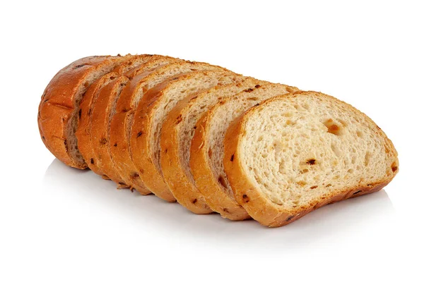 Kawałki Białego Chleba Pszennego Zrobione Smażonej Cebuli Białym Tle — Zdjęcie stockowe