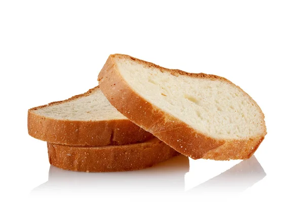 Trzy Plasterki Świeżego Pysznego Chleba Pszennego Białym Tle — Zdjęcie stockowe