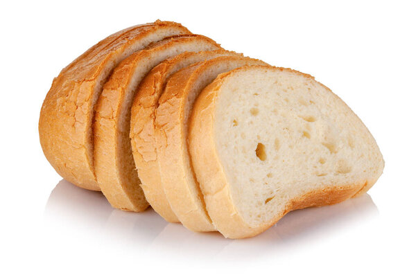 Wheat bread cut into slices on a white background
