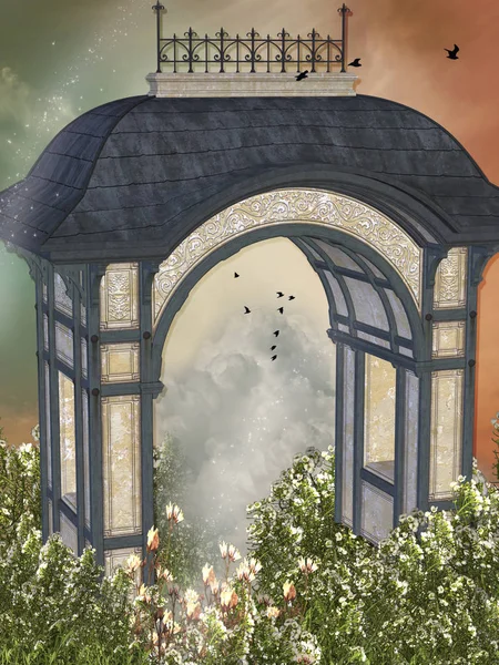 Fantasy tower v 3d vykreslování oblohy — Stock fotografie