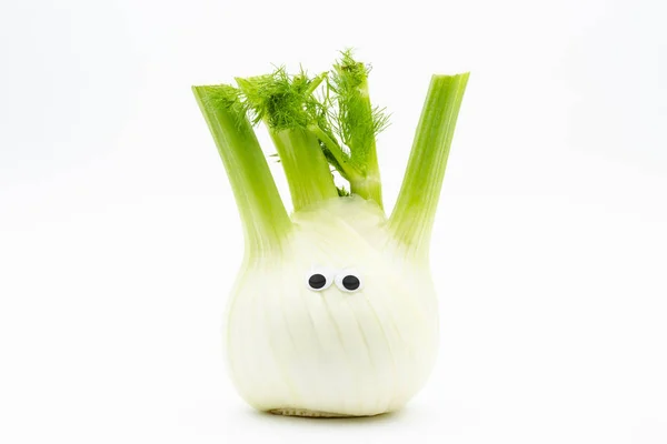 Fennel with googly eyes on white background — Stock Photo, Image