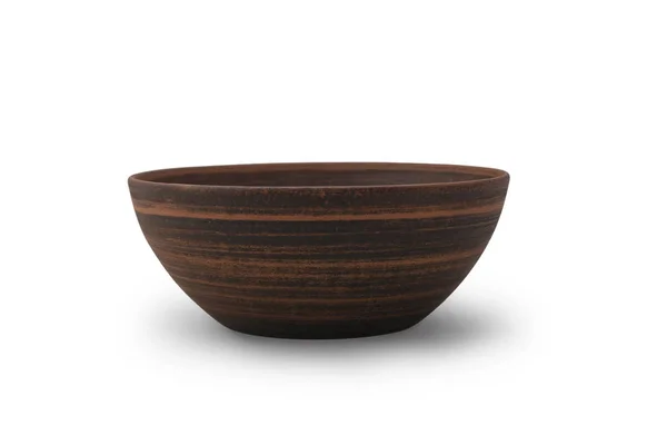 Empty brown bowl isolated on white background. View from side — 스톡 사진