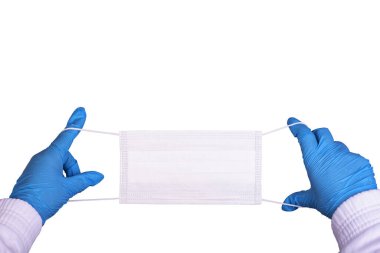 Koruyucu antiviral maske. Coronavirus pandemisi. Tıbbi solunum bandajı suratı. Tehlikeli yeni virüs COVID-19 'dan koruma