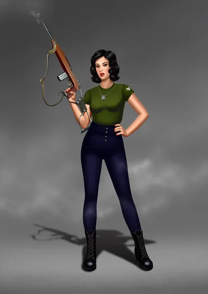 Digital illustration pin up military girl