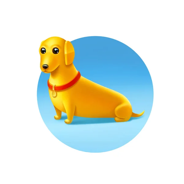Yellow Dog Red Collar Light Blue Background — Stock Photo, Image