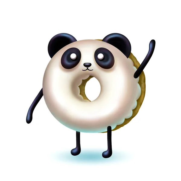 Izolované Ilustrace Donut Panda Krémovou Polevou — Stock fotografie