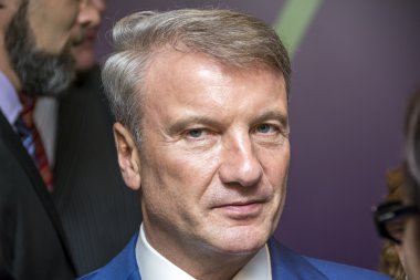 Erivan, Ermenistan - 14 Ekim 2016: Uluslararası Forum Avrasya ortaklık. Herman Gref. Rus Sberbank Yönetim Kurulu Başkanı