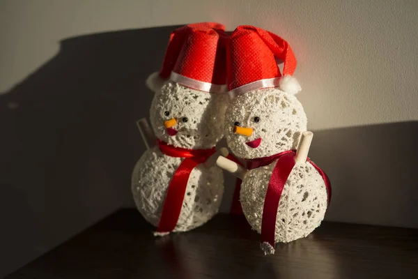 Hand Made Felt Snowmans Christmas Decoration Christmas Toys Vintage Style — Stock Photo, Image