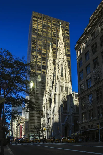 Catedral de San Patricio entre rascacielos de Nueva York — Foto de Stock