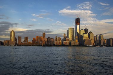 Hudson Nehri Manhattan'dan güzel günbatımı, özgürlük Kulesi, 1 görüntülemek Dünya Ticaret Merkezi, aşağı Manhattan, Financial District, Manhattan, New York City, ABD