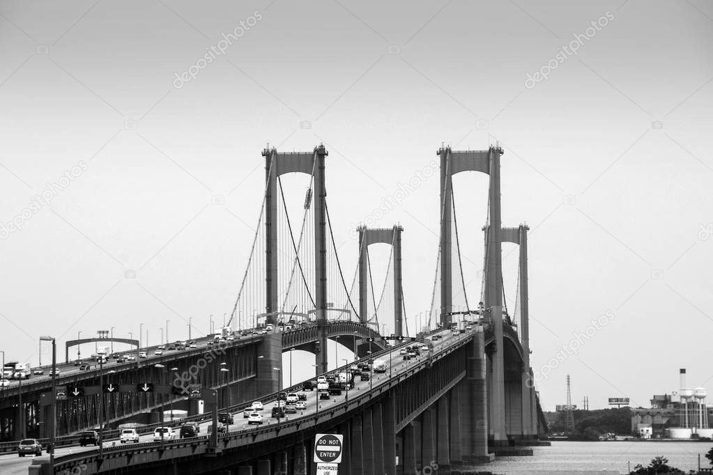black and white photo of Delaware Memorial bridge between New Castle and Pennsville New Jersey, USA