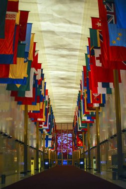 Washington, D.C.Usa - 07 Ağustos 2012: John F. Kennedy Merkezi sahne sanatları için. iç bayraklı