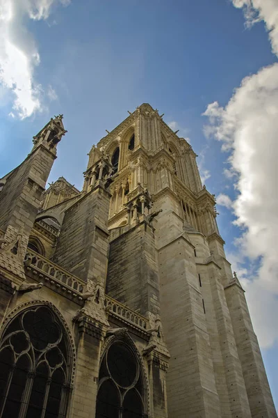 Notre Dame Paris Alacsony Szög Kilátás Párizsban Szajna Folyó Mentén — Stock Fotó