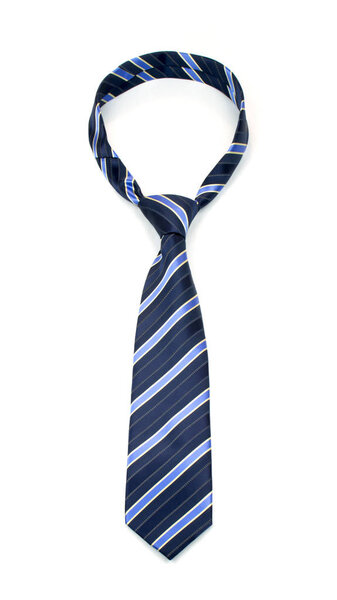 stylish tied blue striped tie isolated on white background