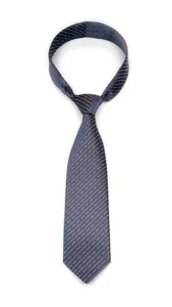 Stilvolle gebundene graue Krawatte mit violetten und weißen Punkten isoliert auf weißem Hintergrund — Stockfoto