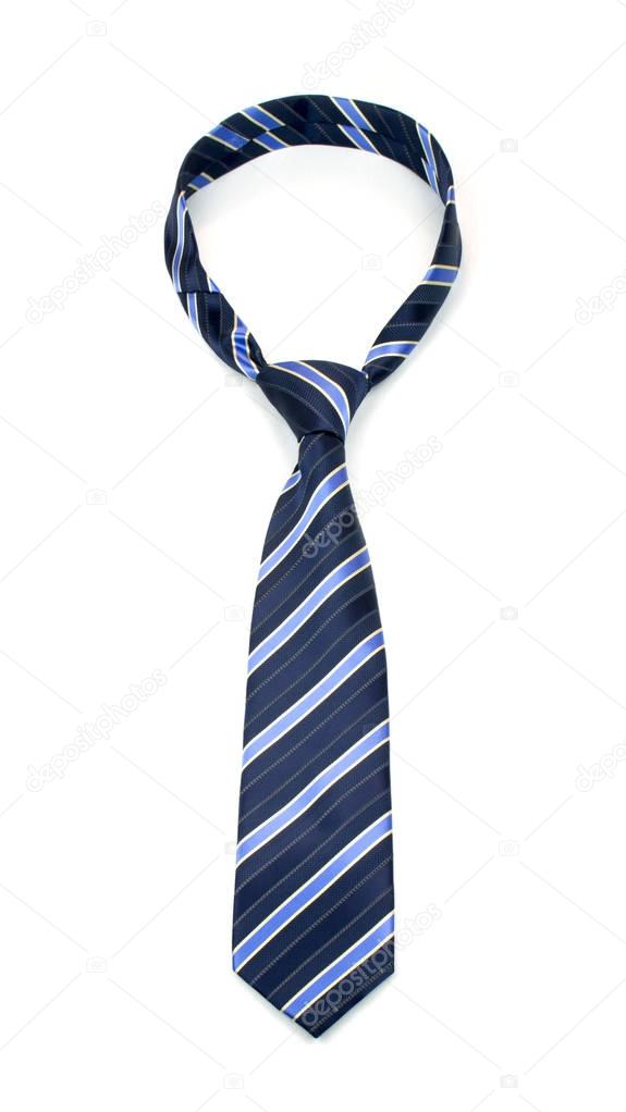 stylish tied blue striped tie isolated on white background