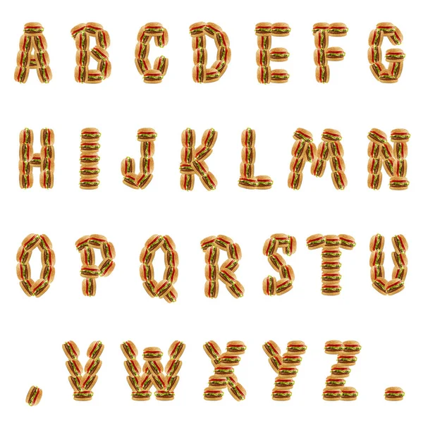 English alphabet made from hamburgers isolated on white background — Stock Photo, Image