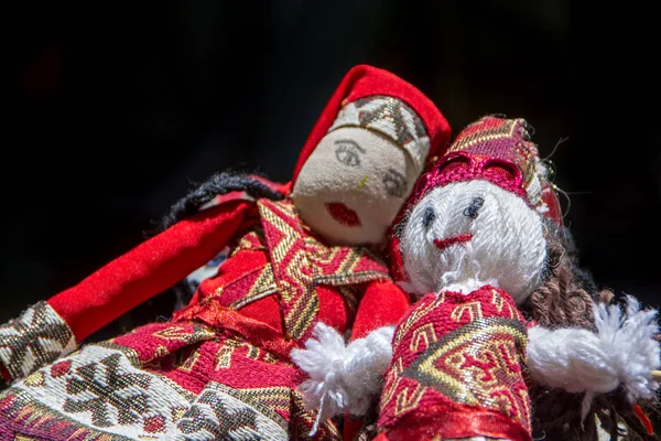 Rag dolls in a traditional national Armenian costume at Mulberry festival in Karahunj village, Armenia — Stock Photo, Image