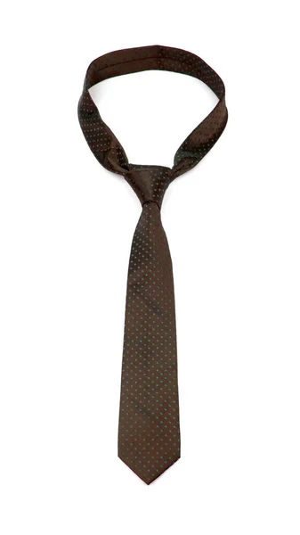 Stijlvolle gebonden bruin stropdas met stippen geïsoleerd op witte achtergrond — Stockfoto