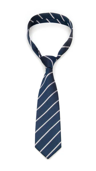 Стильный голубой полосатый галстук изолирован на белом фоне — стоковое фото