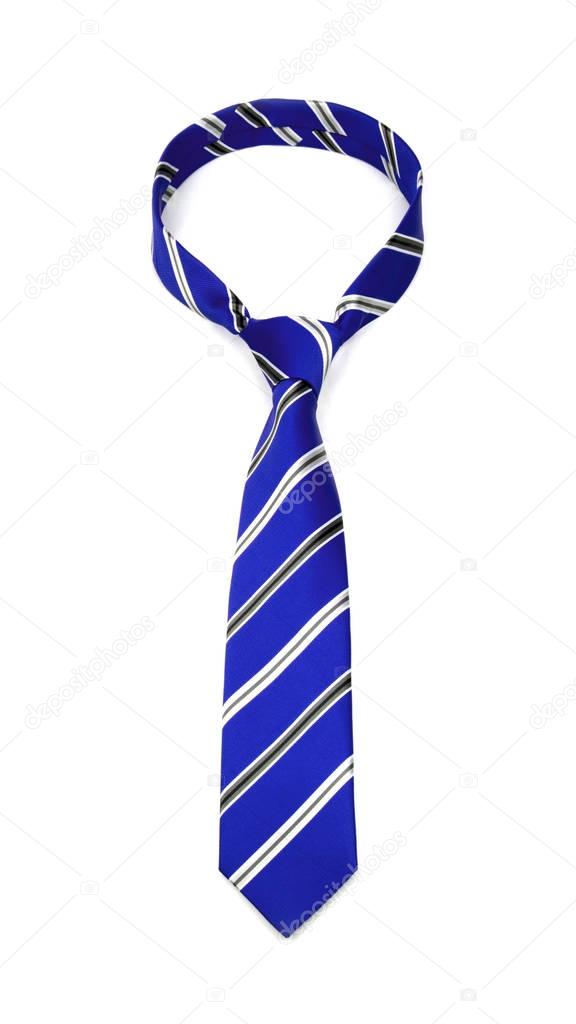 stylish tied blue striped tie isolated on white background