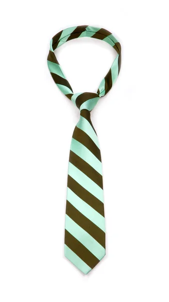 Стильна пов'язана лаймово-зелена та коричнева смугаста краватка ізольована на білому тлі — стокове фото