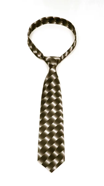 Stílusos kötött barna-fehér sakk mintás nyakkendő elszigetelt fehér háttér — Stock Fotó