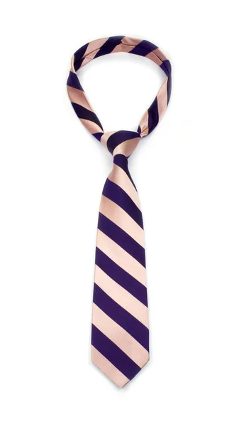 Stylish tied beige and violet striped tie isolated on white background — Stock Photo, Image