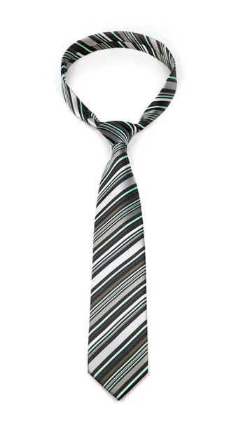 Stylish tied gray and lime green striped tie isolated on white background — Stock Photo, Image