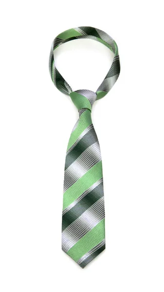 Stylish tied gray and lime green striped tie isolated on white background — Stock Photo, Image