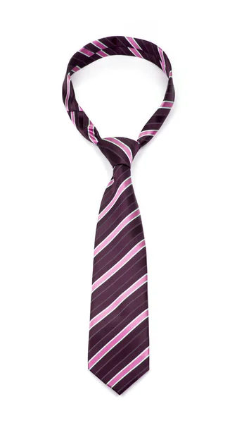 Стильна зав'язана рожева і винна смугаста краватка ізольована на білому тлі — стокове фото
