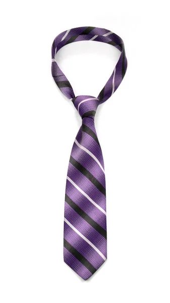 Stylish tied violet striped tie isolated on white background — Stock Photo, Image