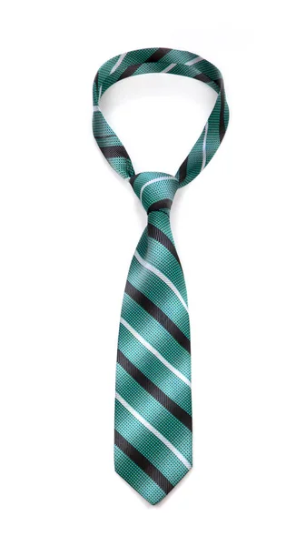 Elegante corbata de rayas de color turquesa atada aislada sobre fondo blanco —  Fotos de Stock