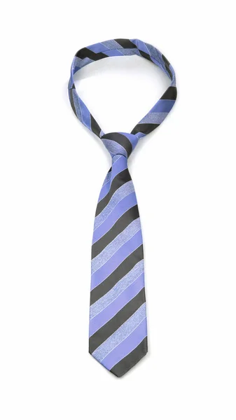 Stylish tied blue and gray striped tie isolated on white background — Stock Photo, Image