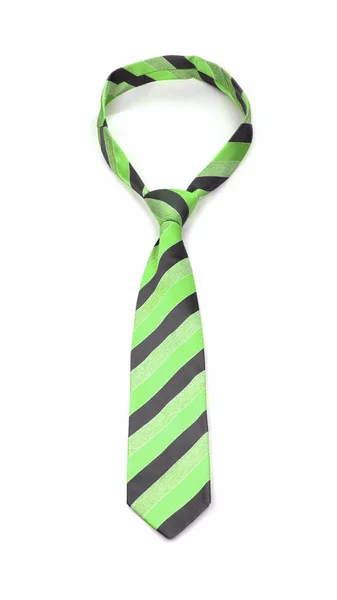 Stylish tied lime green and gray striped tie isolated on white background — Stock Photo, Image