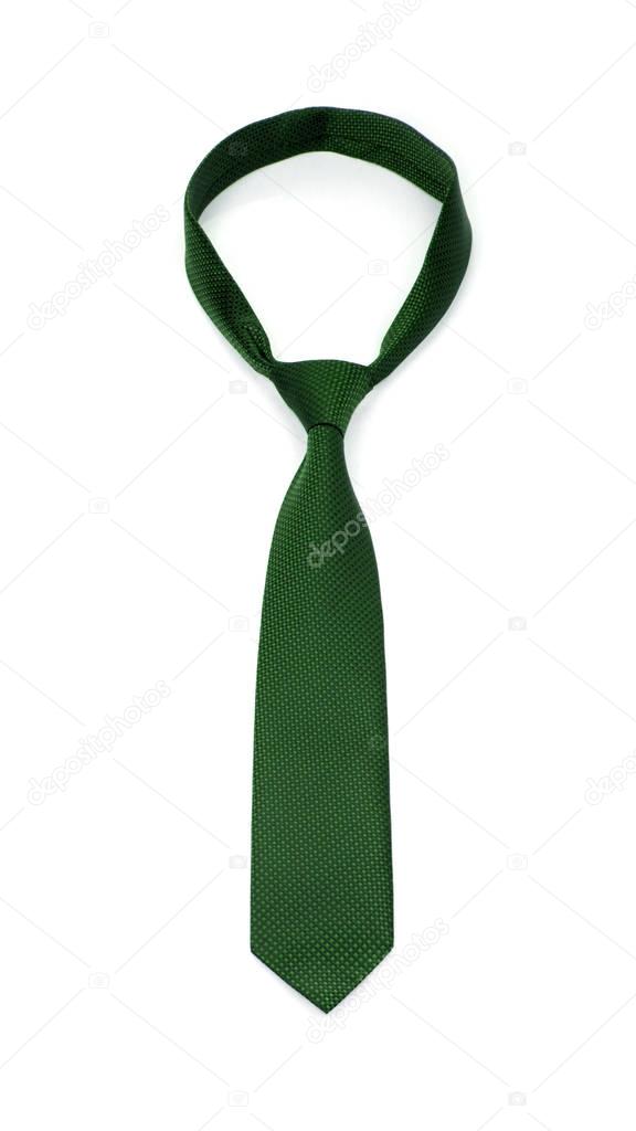stylish tied green tie isolated on white background