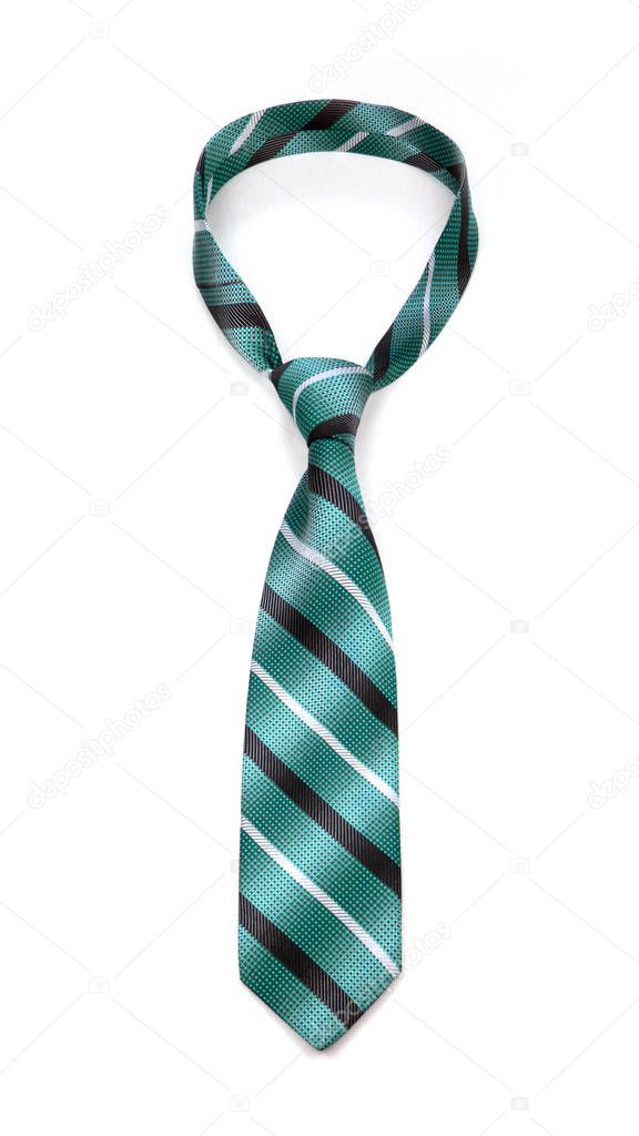 stylish tied turquoise striped tie isolated on white background